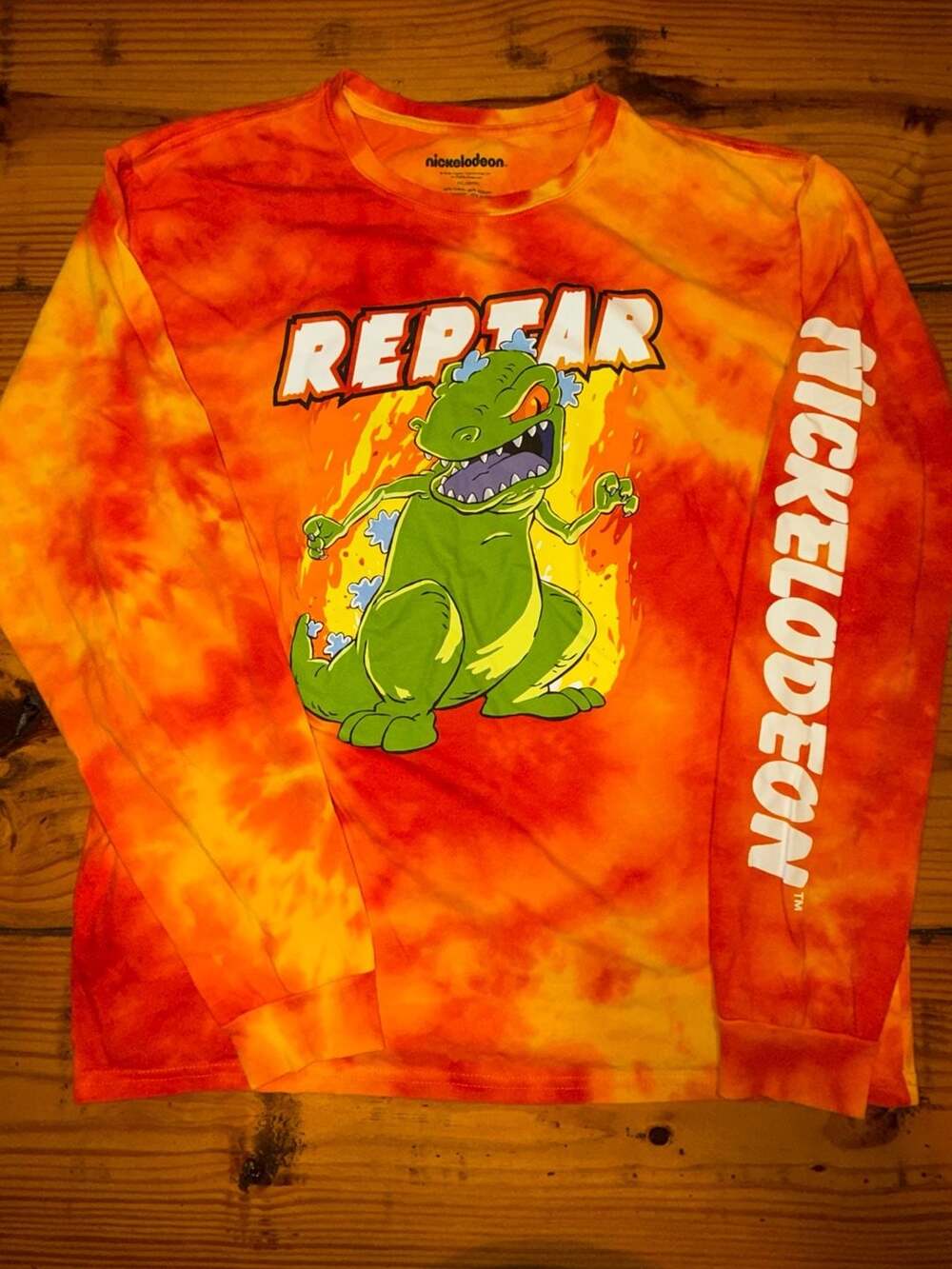 Nickelodeon Rugrats Reptar Orange Tie-Dye Long Sleeve T-Shirt